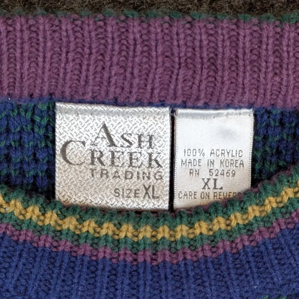 Ash Creek Trading Mens XL Vintage Geometric Chevron Knit Crewneck Sweater Blue